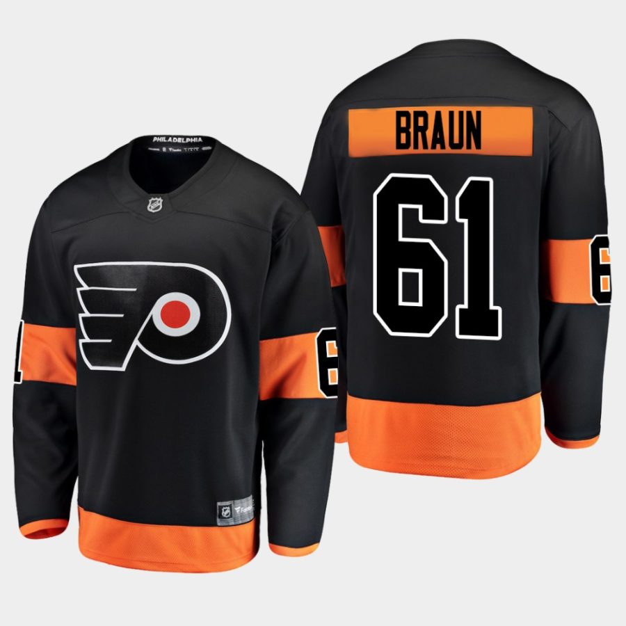 mens justin braun flyers black alternate breakaway player jersey