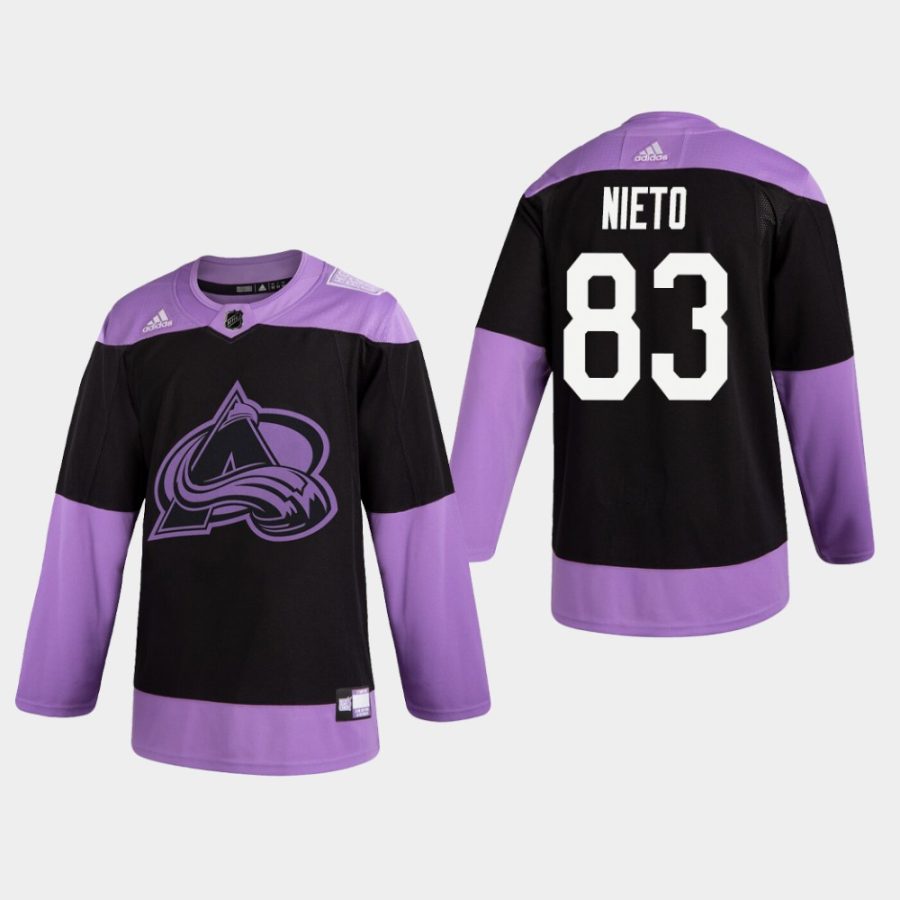 mens matt nieto avalanche black hockey fights cancer practice jersey