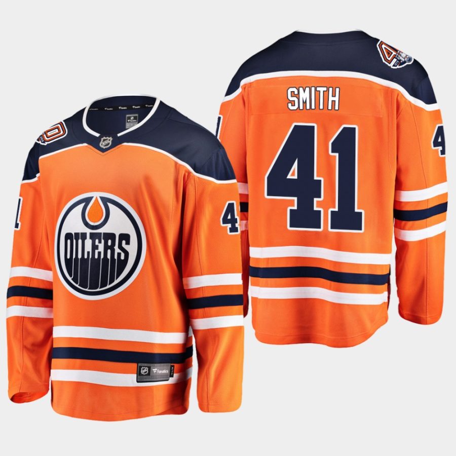 mens mike smith oilers orange home breakaway player jersey