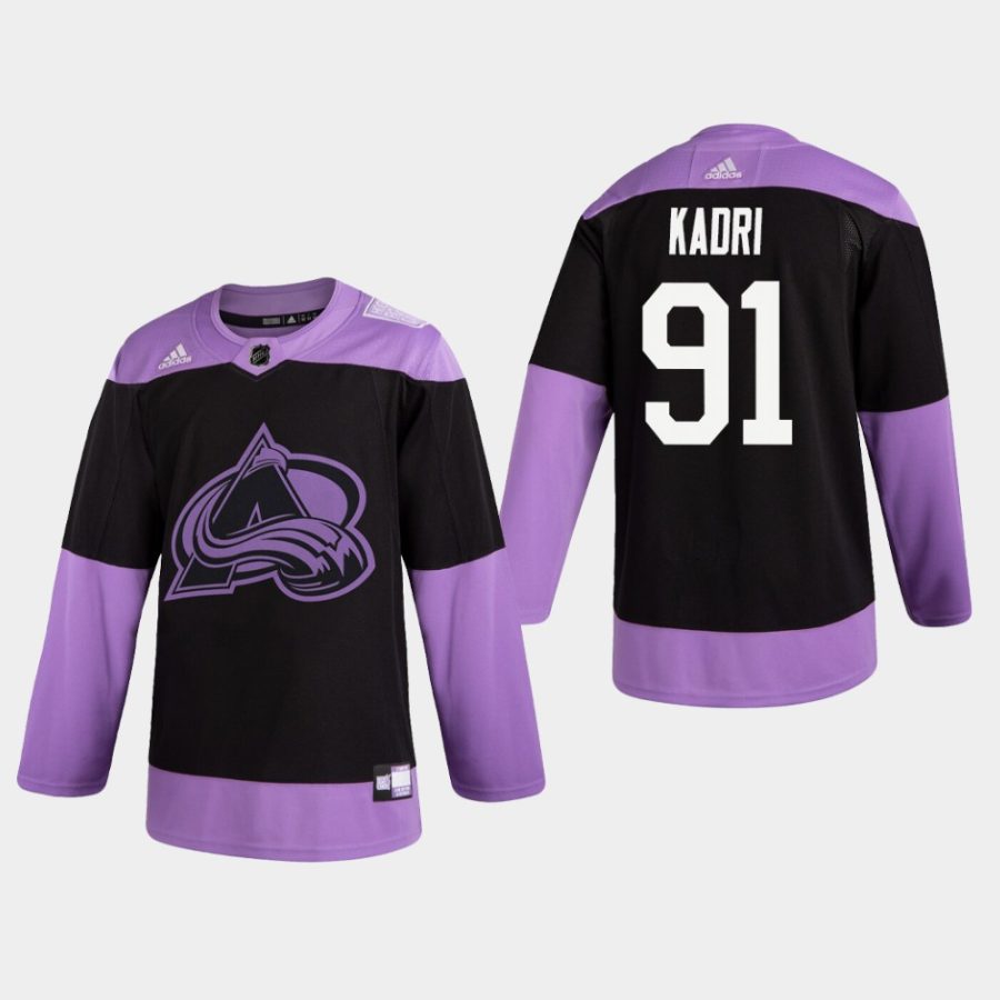 mens nazem kadri avalanche black hockey fights cancer practice jersey