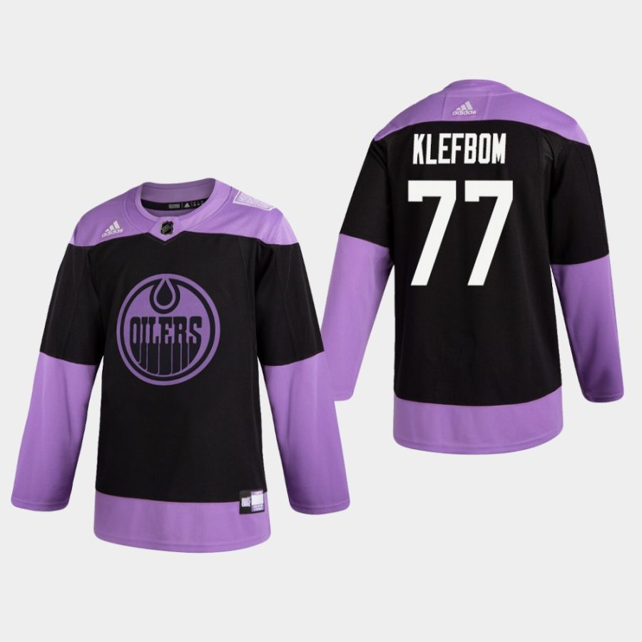 mens oscar klefbom oilers black hockey fights cancer practice jersey