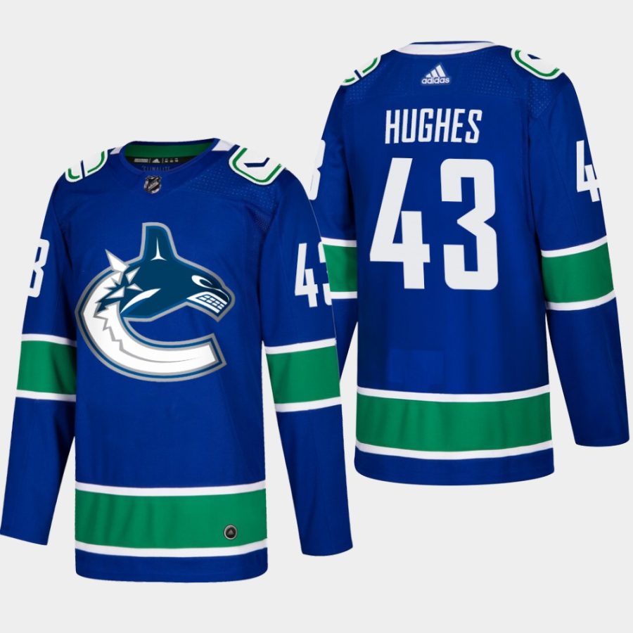 mens quinn hughes canucks blue home authentic jersey