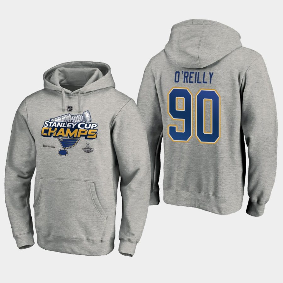 mens ryan oreilly blues gray 2019 stanley cup champions locker room pullover hoodie