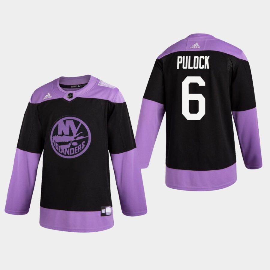 mens ryan pulock islanders black hockey fights cancer practice jersey