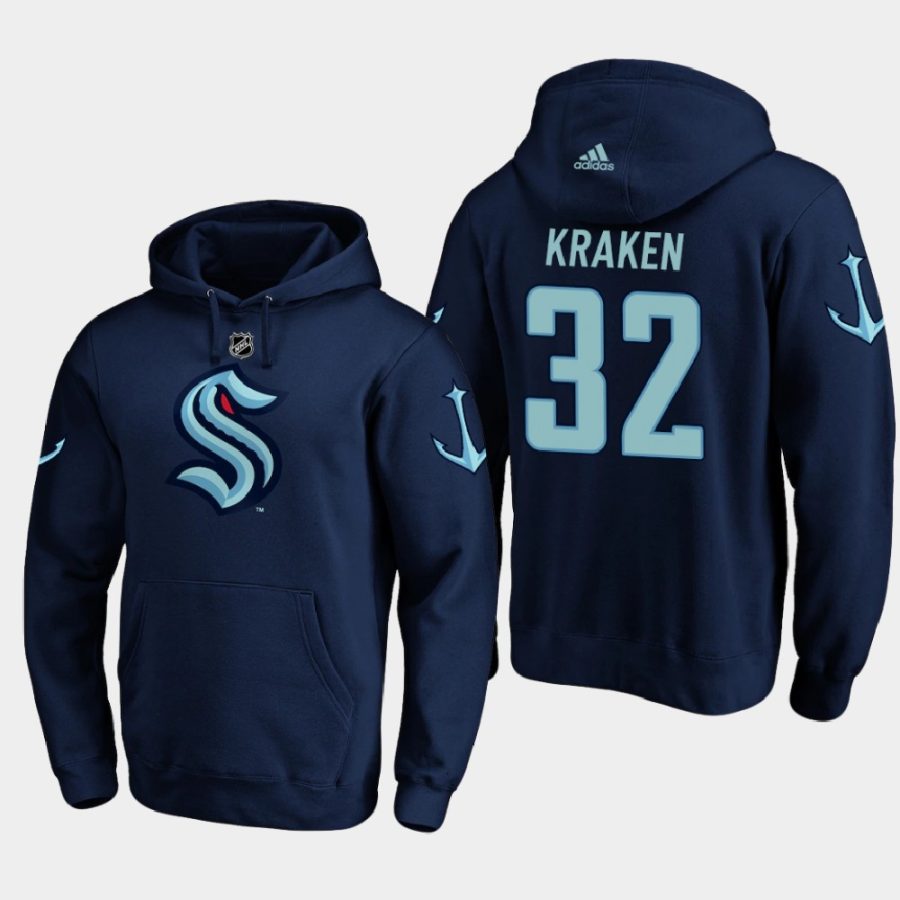 mens seattle kraken 32nd franchise primary logo navy hoodie