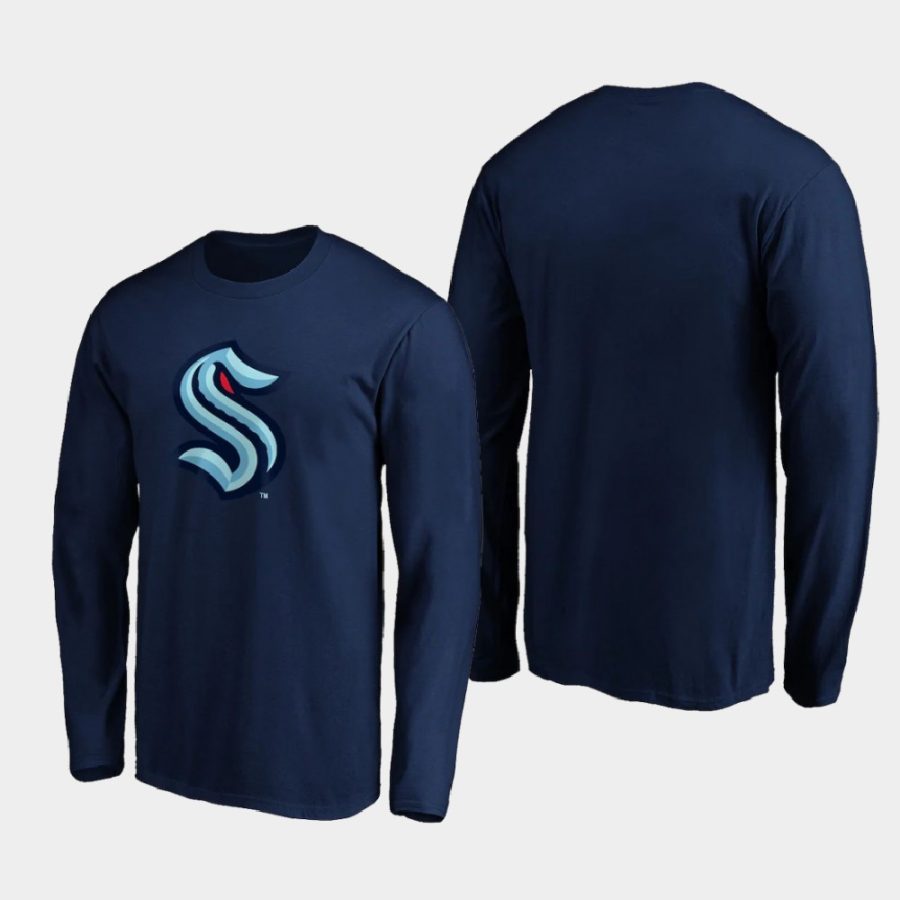 mens seattle kraken primary logo navy long sleeve t shirt