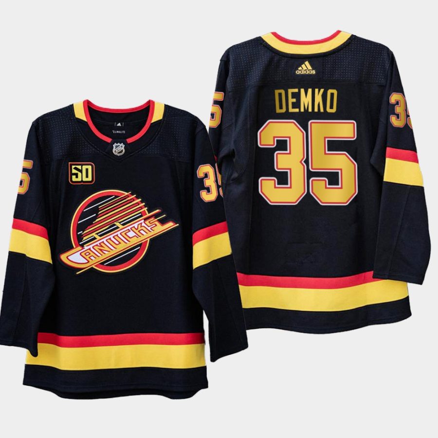 mens thatcher demko canucks black 2019 20 50th anniversary 1989 flying skate jersey