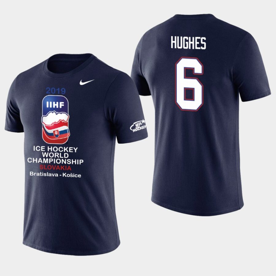 mens usa team jack hughes iihf world championship navy player dri fit t shirt