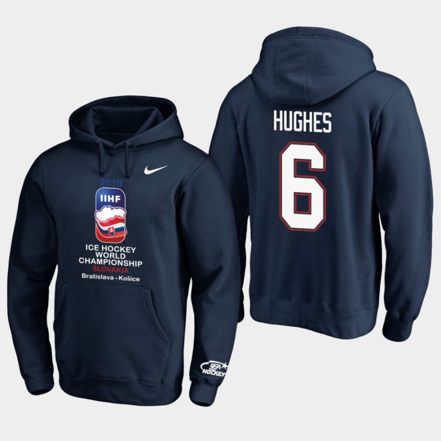 mens usa team jack hughes navy 2019 iihf world championship pullover hoodie