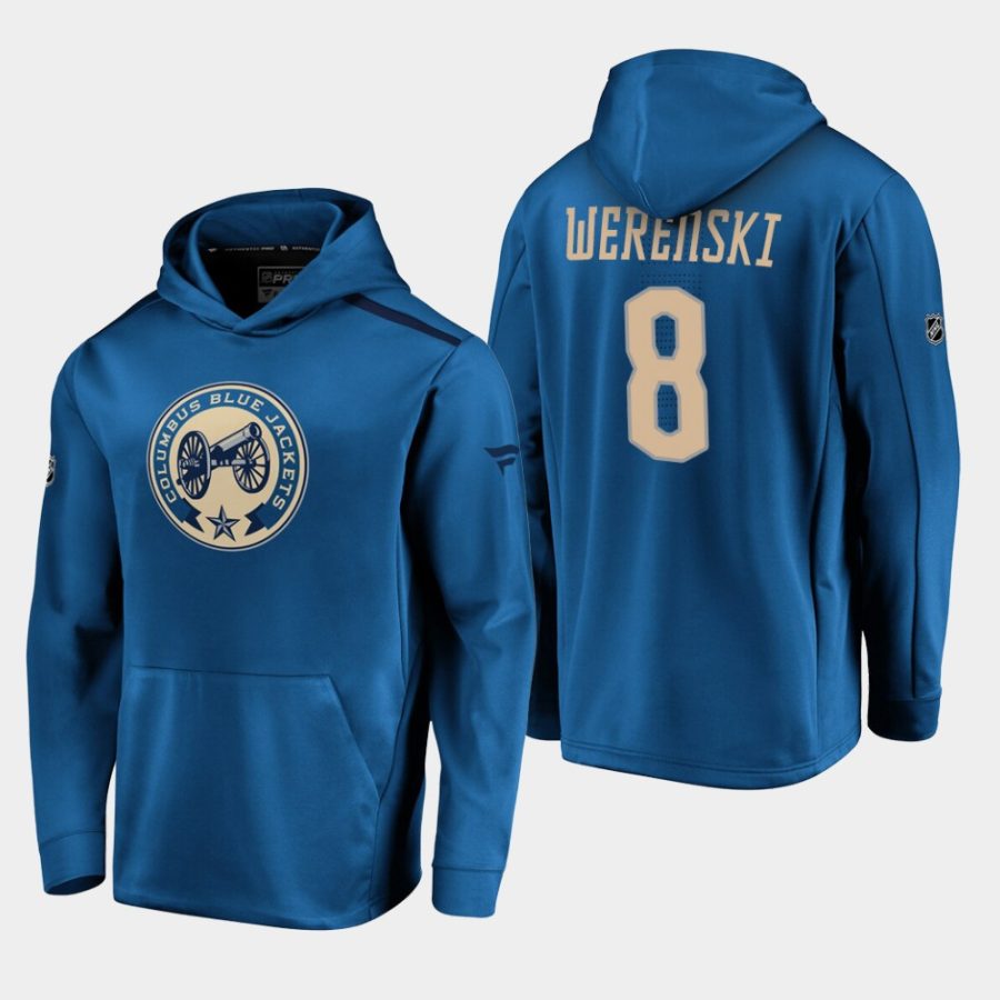 mens zach werenski blue jackets blue 2019 20 alternate logo rinkside pullover hoodie