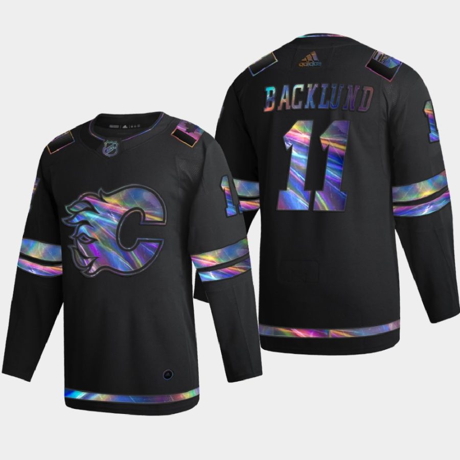 mikael backlund flames black iridescent holographic collection authentic jersey