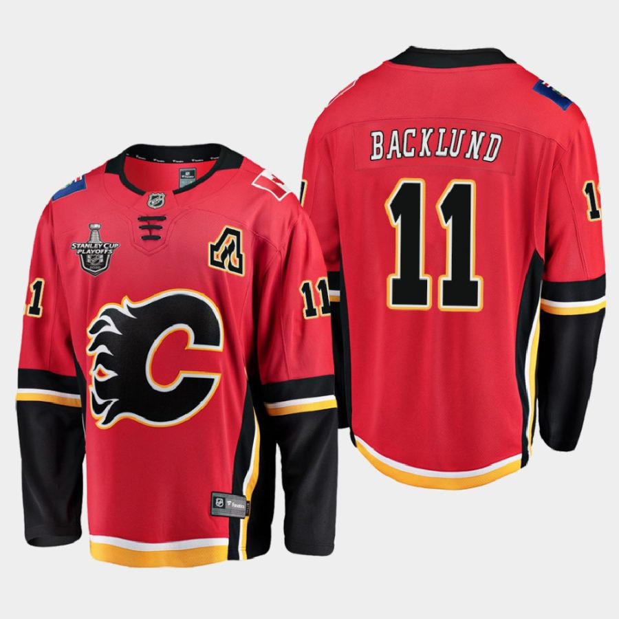 mikael backlund flames red 2019 2020 stanley cup playoffs home jersey