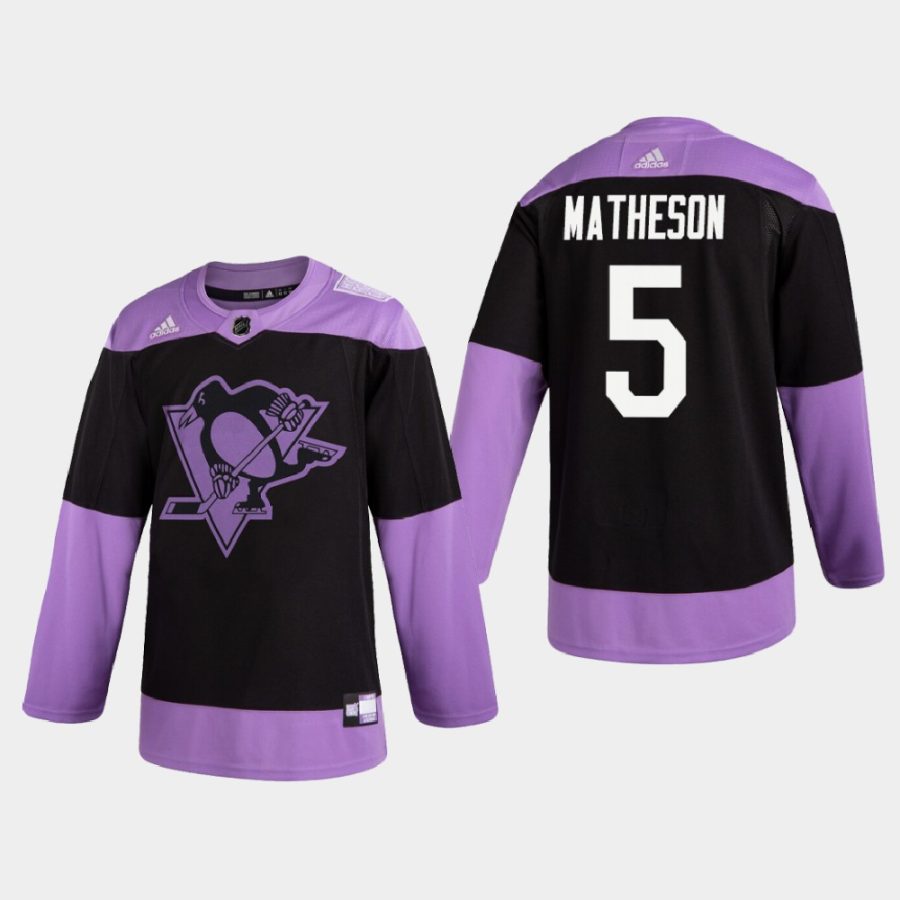 mike matheson penguins black 2020 hockey fights cancer practice jersey