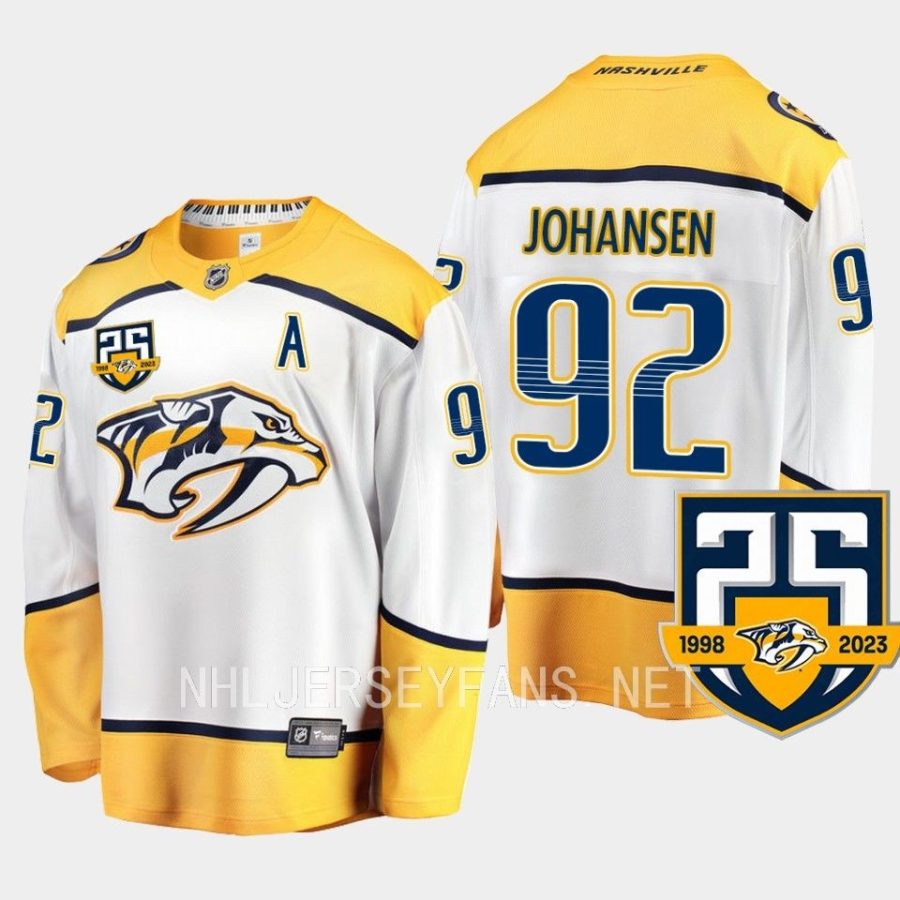 nashville predators ryan johansen 25th anniversary logo 2023 24 away jersey white