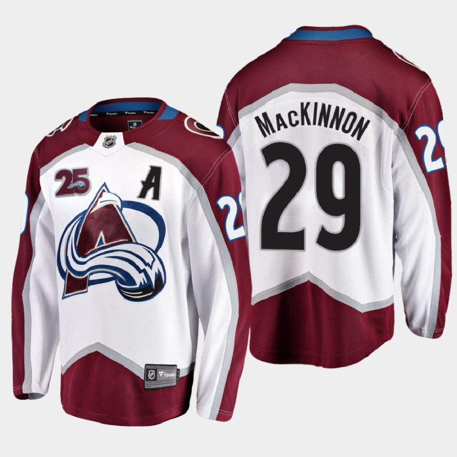 nathan mackinnon avalanche white 2019 25th anniversary away jersey