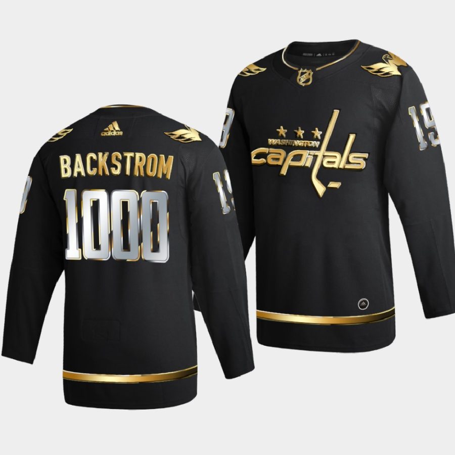 nicklas backstrom capitals black 1000 career games golden limited jersey