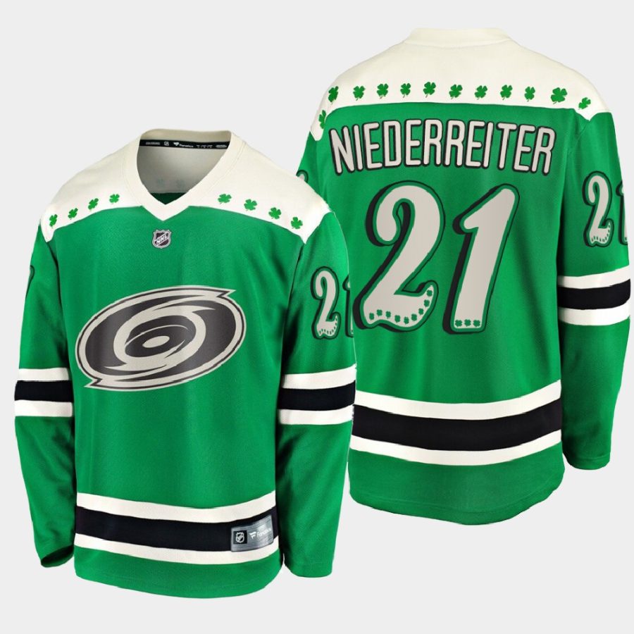 nino niederreiter hurricanes green 2021 st. patricks day jersey