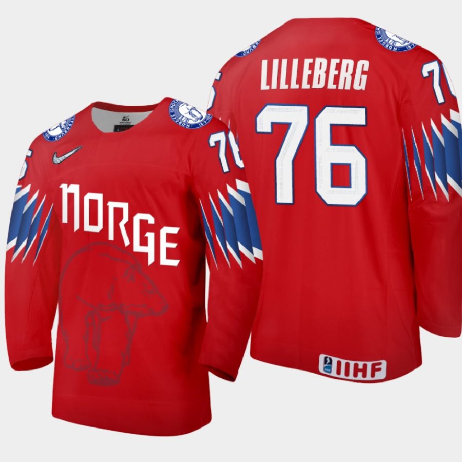 norway emil lilleberg 2021 iihf world championship limited jersey red