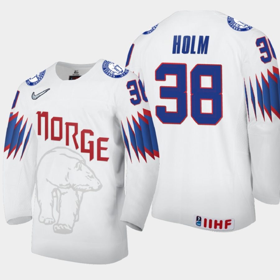 norway henrik holm 2021 iihf world championship home jersey white