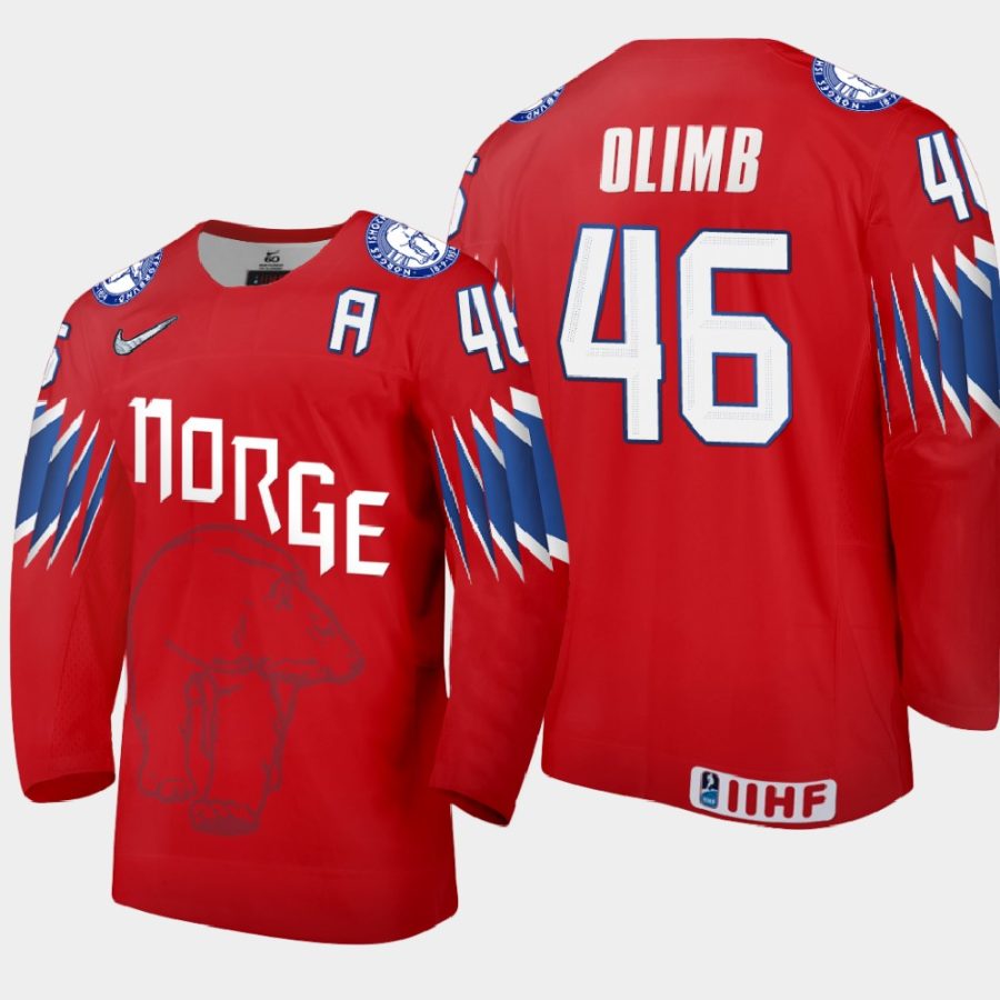 norway mathis olimb 2021 iihf world championship limited jersey red