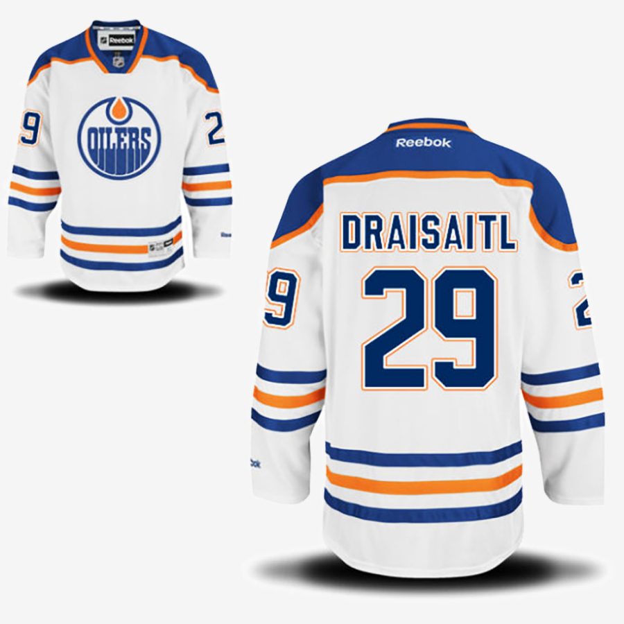 oilers 29 leon draisaitl white away jersey