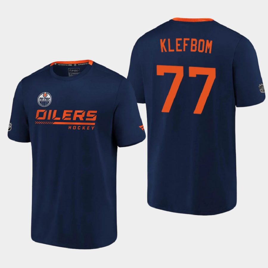 oilers oscar klefbom navy 2020 21 locker room performance authentic pro t shirt