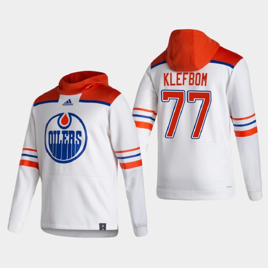 oilers oscar klefbom white 2021 reverse retro authentic pullover hoodie