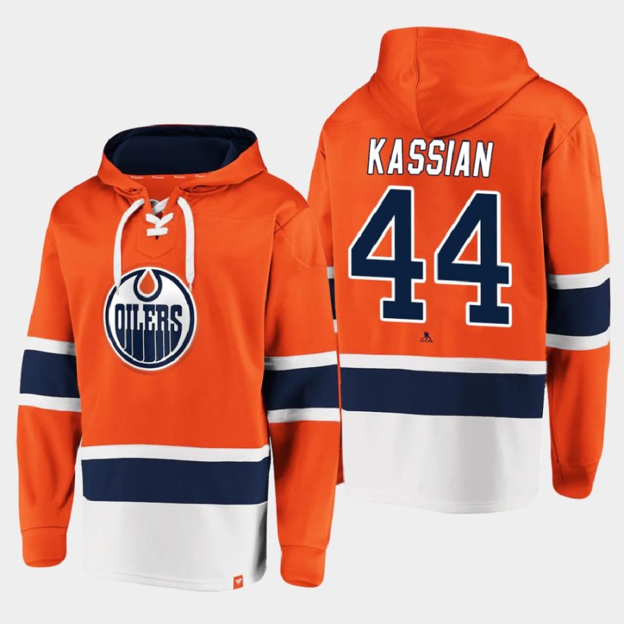 oilers zack kassian orange dasher player lace up hoodie