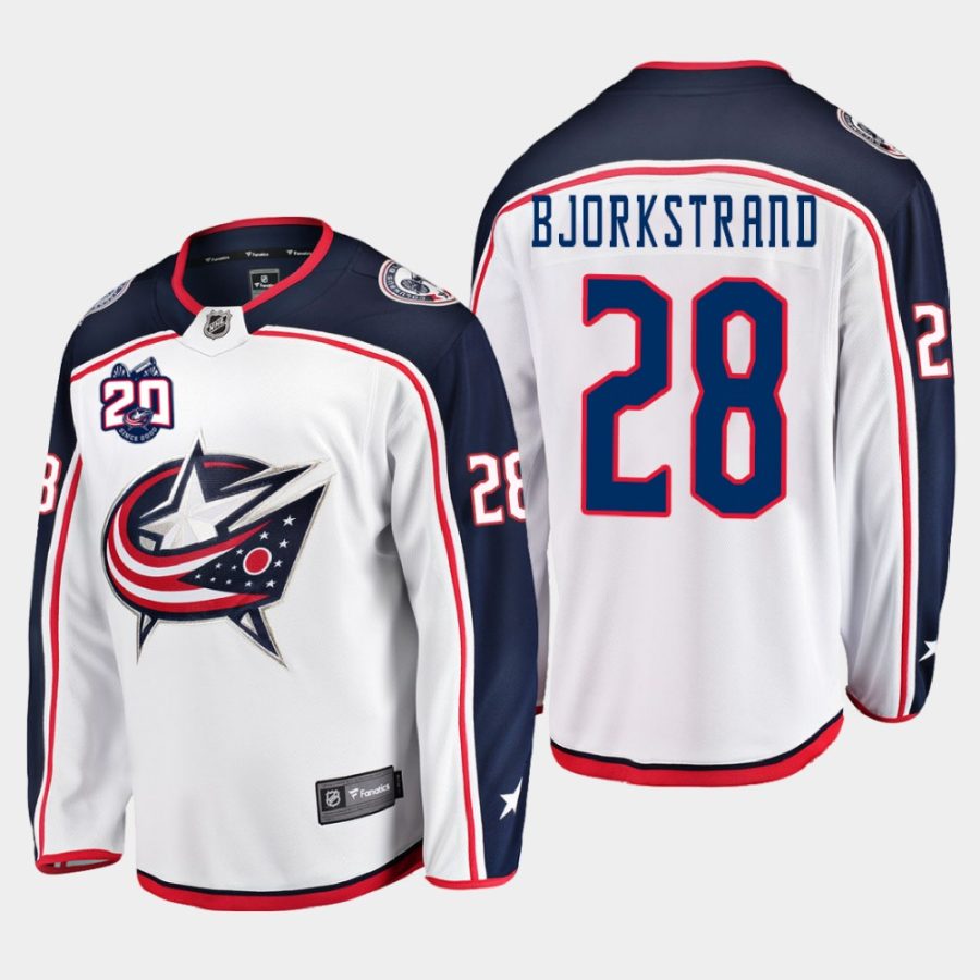 oliver bjorkstrand blue jackets white 20th anniversary away jersey