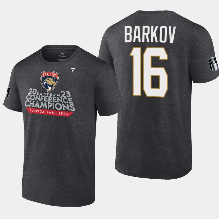 panthers aleksander barkov heather charcoal locker room 2023 eastern conference champions t shirt