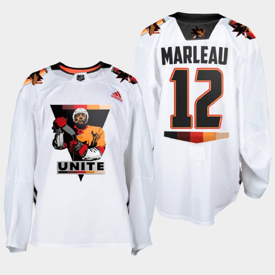 patrick marleau sharks white terry smith unite special warmup jersey