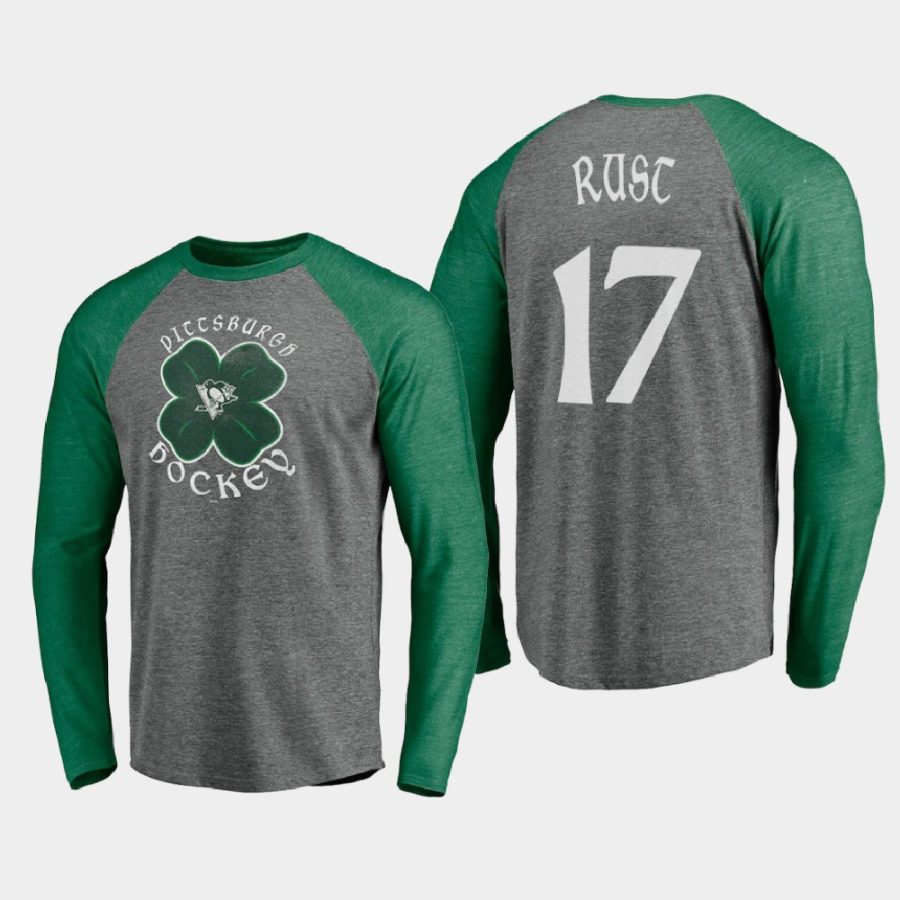 penguins bryan rust gray st. patricks day celtic long sleeve raglan t shirt