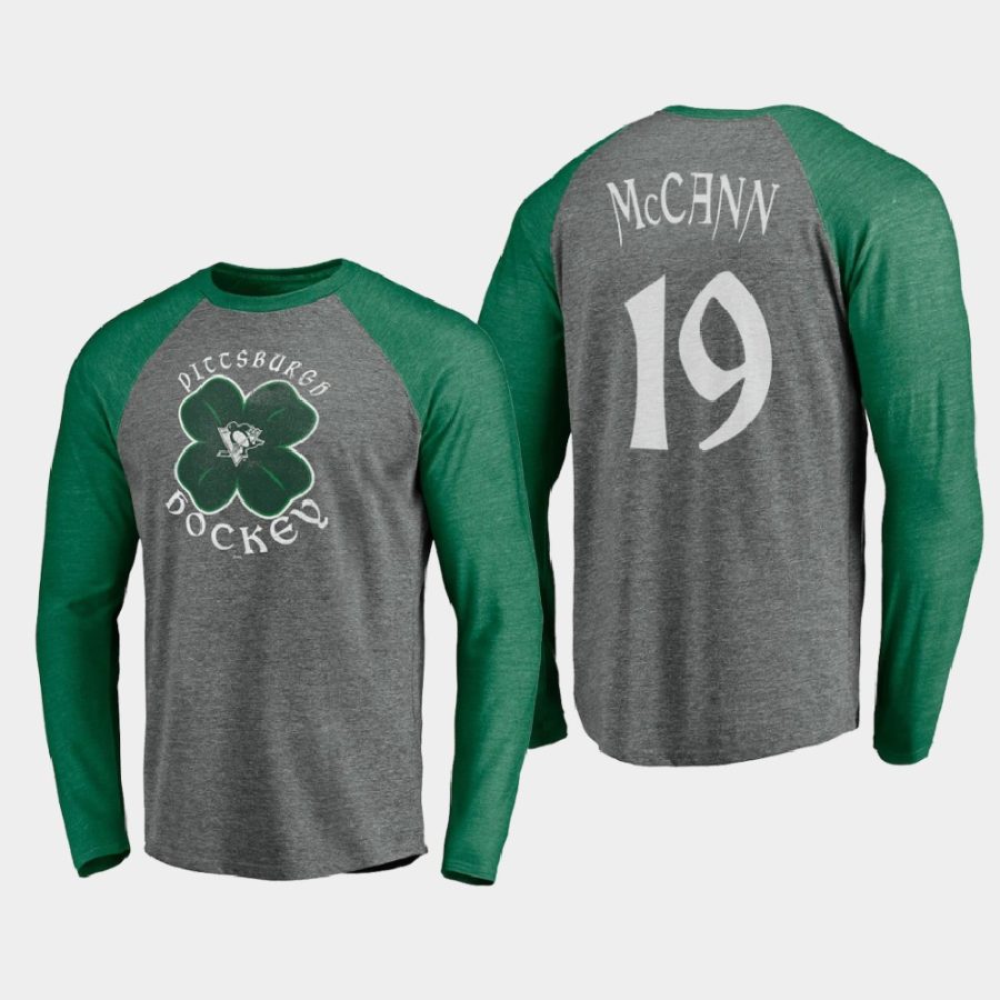 penguins jared mccann gray st. patricks day celtic long sleeve raglan t shirt