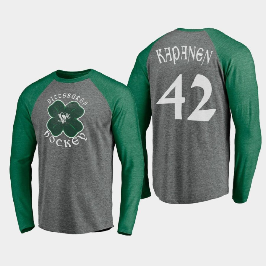 penguins kasperi kapanen gray st. patricks day celtic long sleeve raglan t shirt