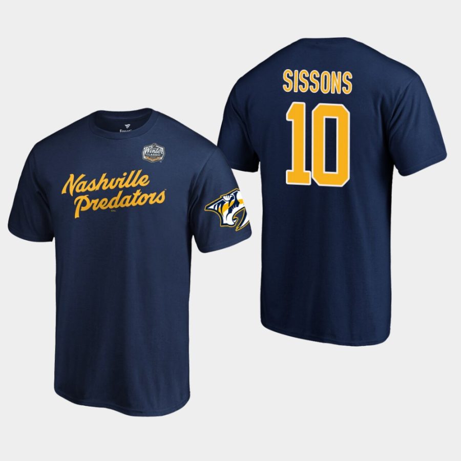 predators colton sissons navy 2020 winter classic primary logo t shirt