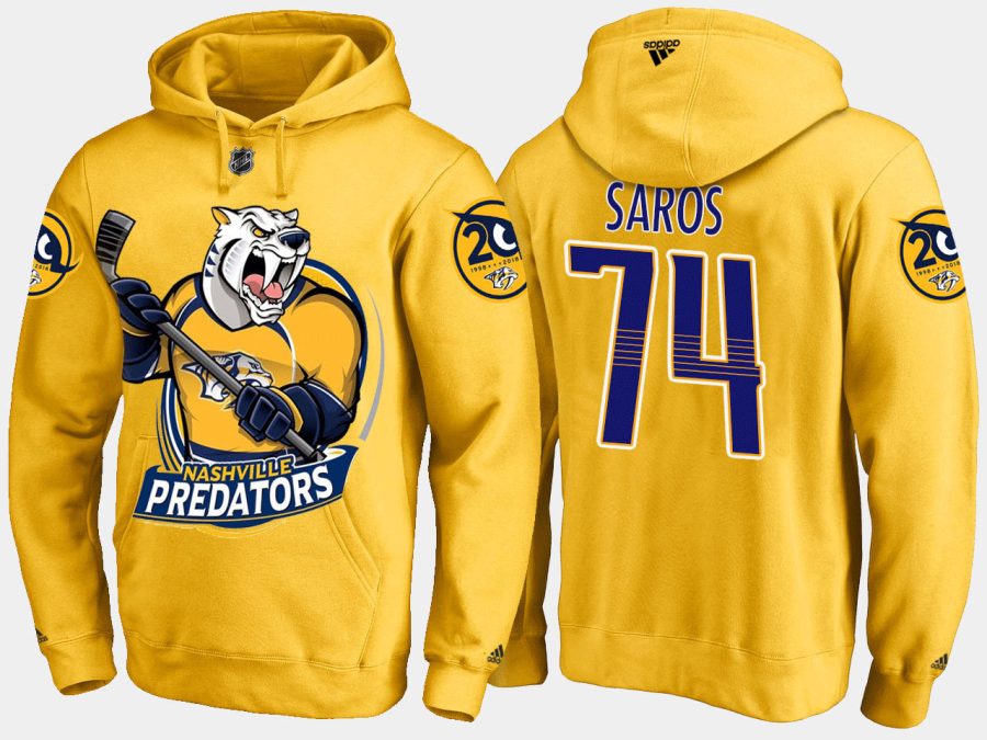 predators juuse saros cartoon team color yellow hoodie