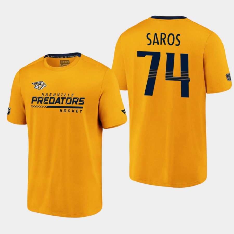 predators juuse saros gold 2020 21 locker room performance authentic pro t shirt