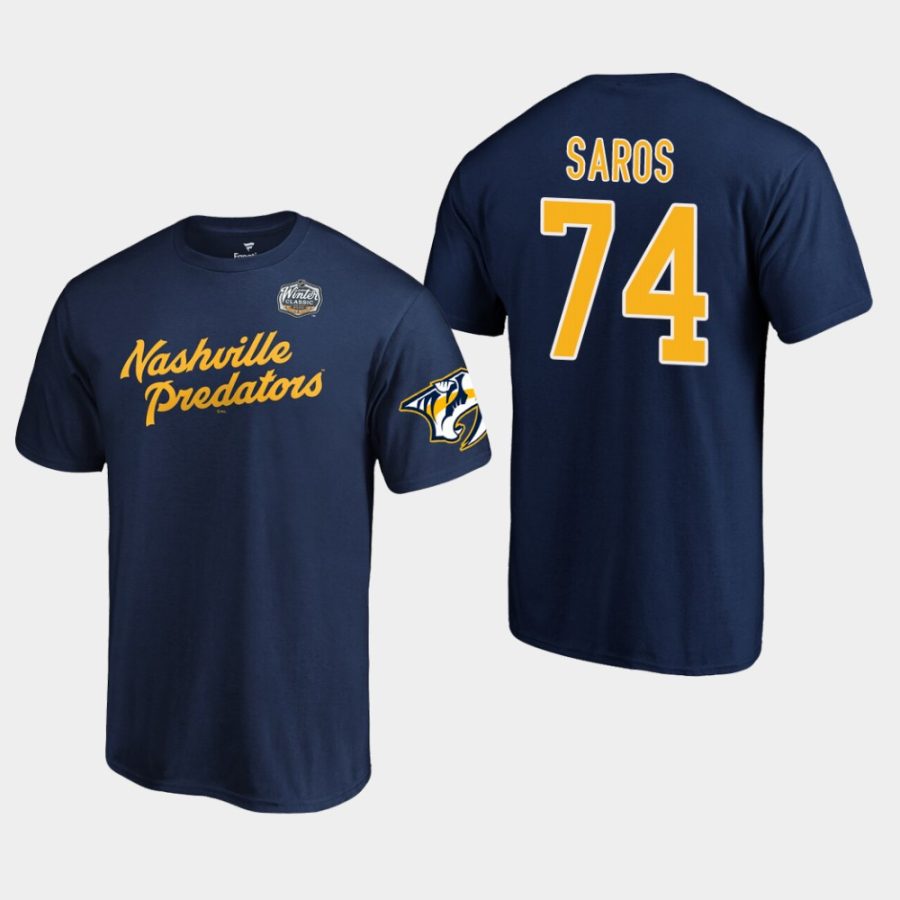 predators juuse saros navy 2020 winter classic primary logo t shirt