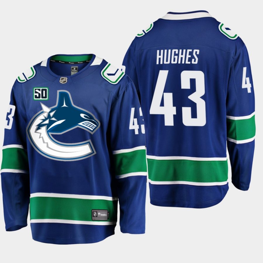 quinn hughes canucks blue 50th anniversary home jersey