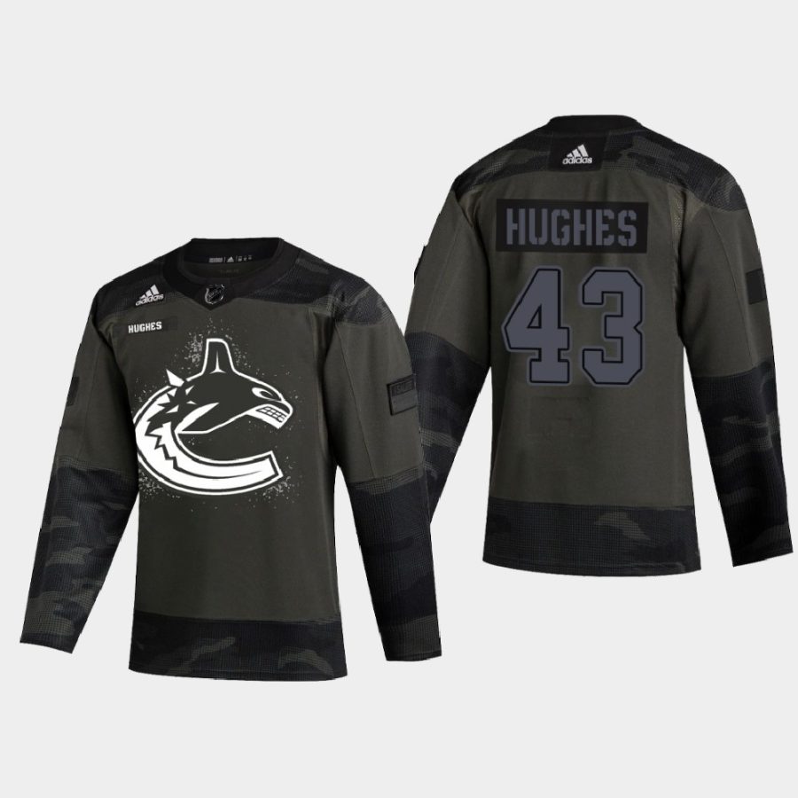 quinn hughes canucks camo 2021 armed forces night warm up jersey