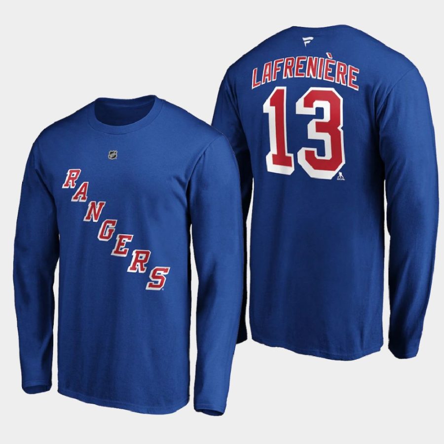 rangers alexis lafreniere blue authentic stack long sleeve t shirt