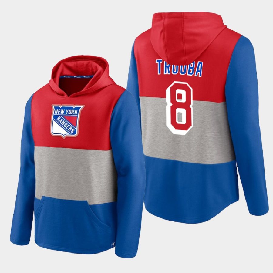 rangers jacob trouba blue prep colorblock hoodie