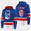 rangers jacob trouba royal dasher player lace up hoodie