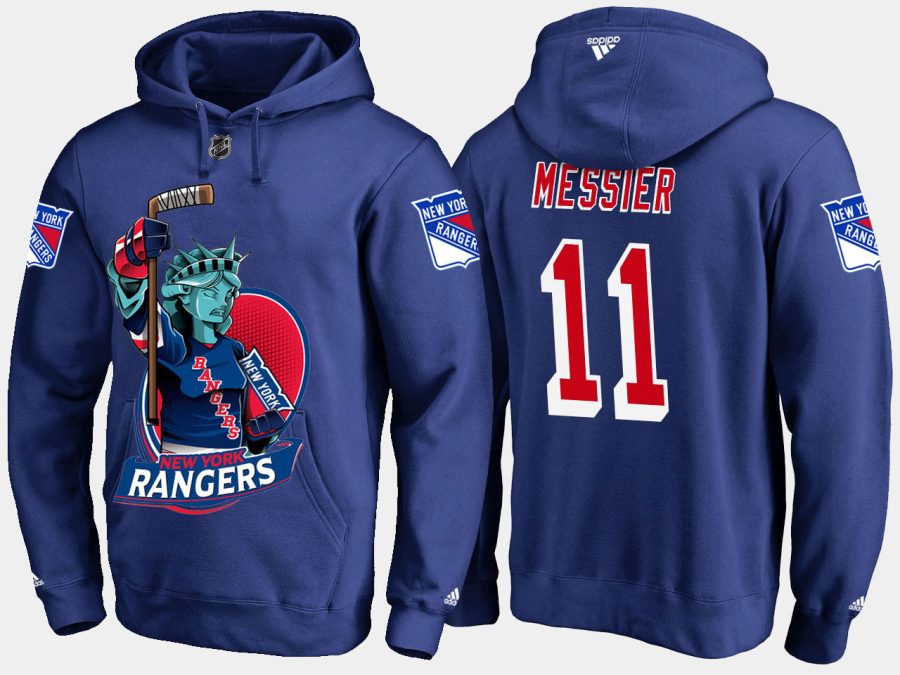 rangers retiredmark messier cartoon team color blue hoodie