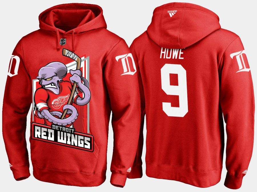 red wings retiredgordie howe cartoon team color red hoodie