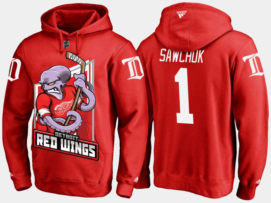 red wings retiredterry sawchuk cartoon team color red hoodie