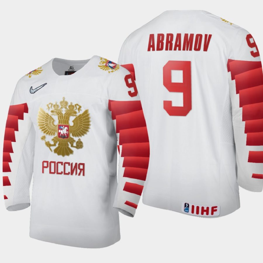 russia team mikhail abramov 2021 iihf world junior championship home jersey white