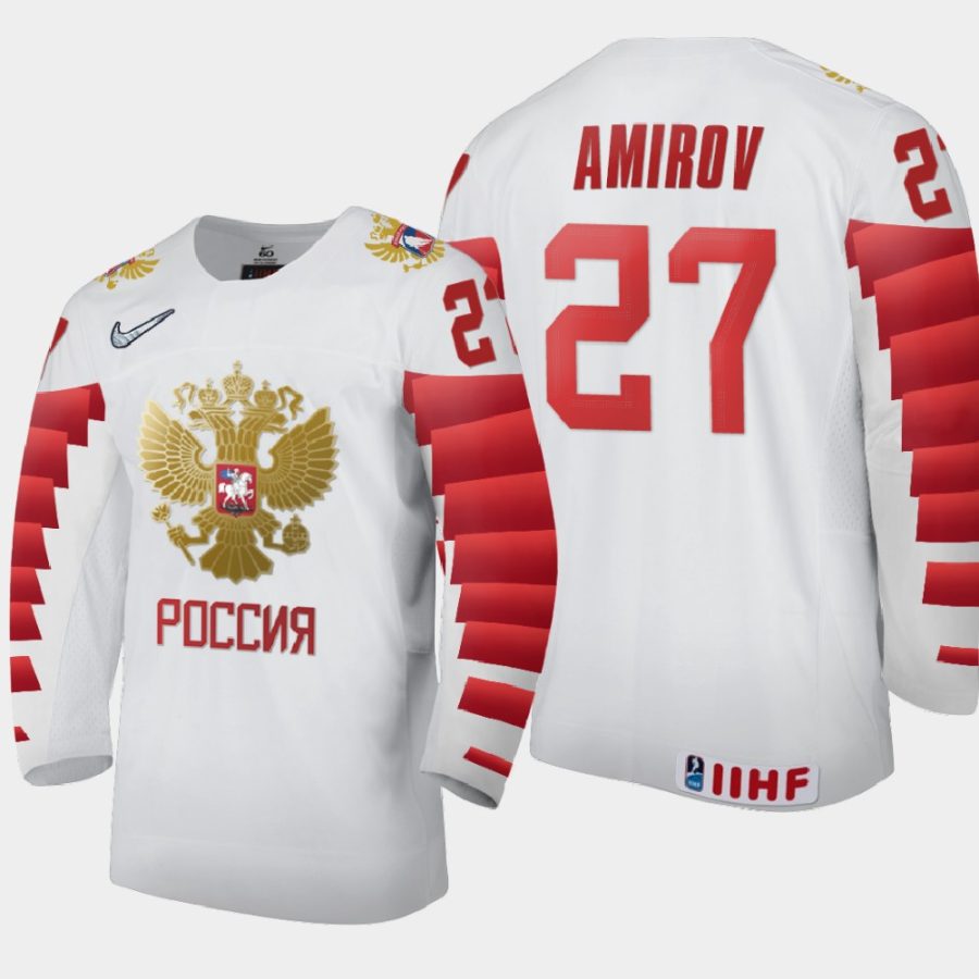 russia team rodion amirov 2021 iihf world junior championship home jersey white