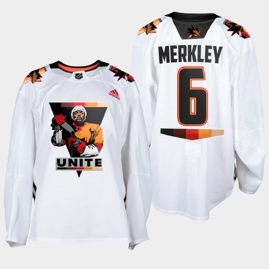 ryan merkley sharks white terry smith unite special warmup jersey