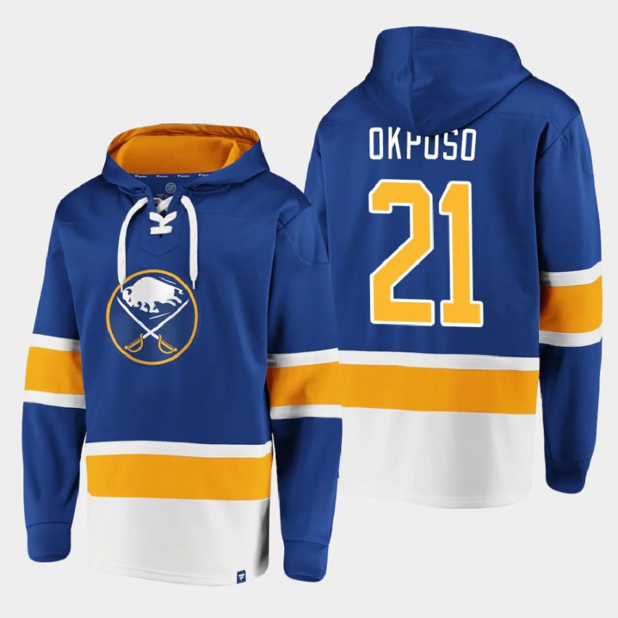 sabres kyle okposo royal dasher player lace up hoodie